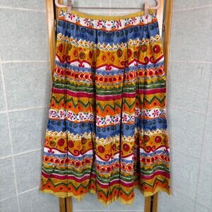 Studio Works Maxi Skirt Large Multicolor Boho Geometric Floral Tiered Cotton VTG